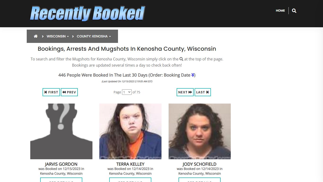 Bookings, Arrests and Mugshots in Kenosha County, Wisconsin