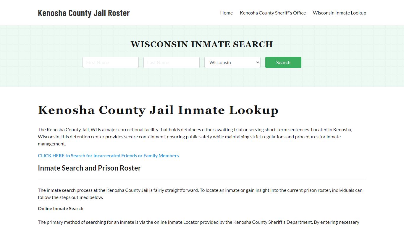 Kenosha County Jail Roster Lookup, WI, Inmate Search